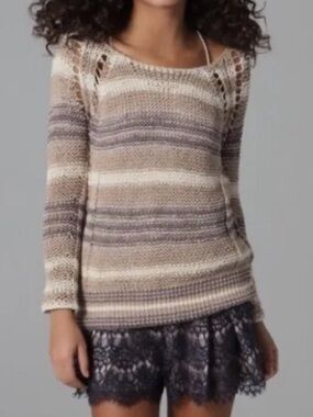Free People Desert Moon Crochet Sweater in Sand Combo Size M